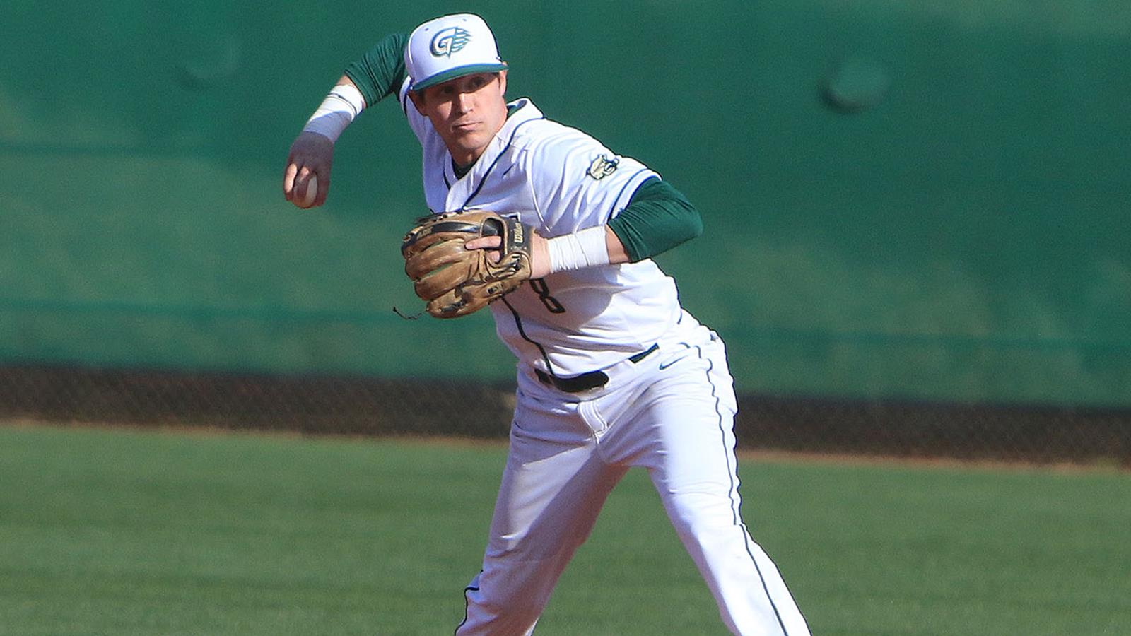 Kyle Harvey throwing from the infield at Georgia Gwinnett College